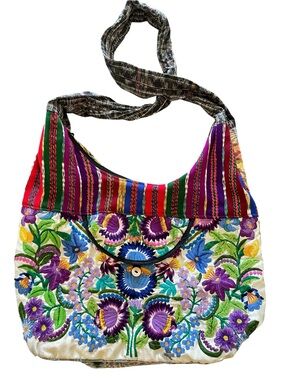 BOHEMIAN FLORAL EMBROIDERED PATCHWORK HOBO BAG Oversized Festival